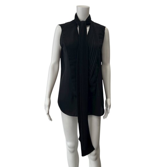 Givenchy Black Pleated Neck Tie Draped Blouse Silk Tank Top size IT 42/6 - Picture 2 of 8